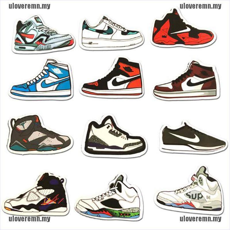 Bộ 50 miếng dán hình giày thể thao Jordan chống thấm nước trang trí laptop/ván trượt | BigBuy360 - bigbuy360.vn