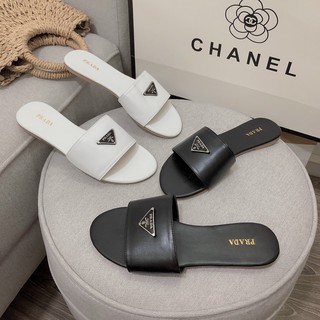 Dép bệt nữ đế bằng quai ngang phối khóa Prada Siêu xinh