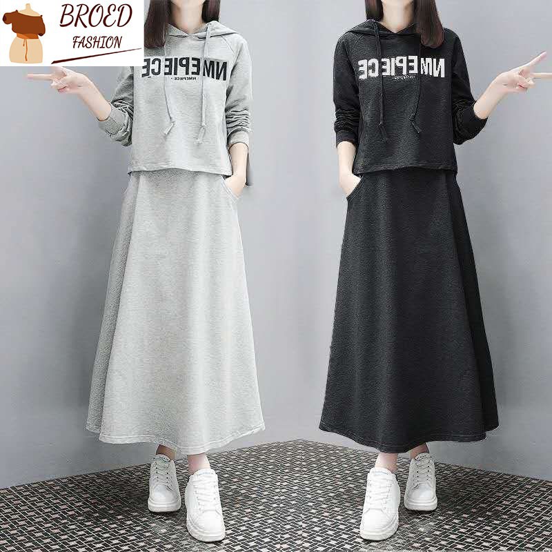 Set Đầm Thun Dài Tay Có Nón Trùm Phong Cách Trẻ Trung Dành Cho Nữ