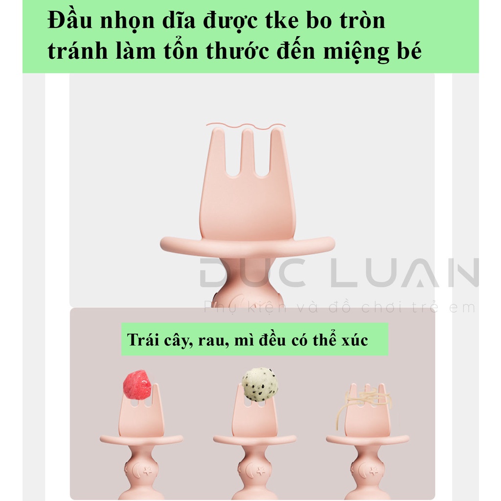 Set thìa và dĩa cán ngắn cho bé tập ăn dặm - Thìa và nĩa tập xúc, tập ăn chống hóc - cho trẻ từ 6 tháng