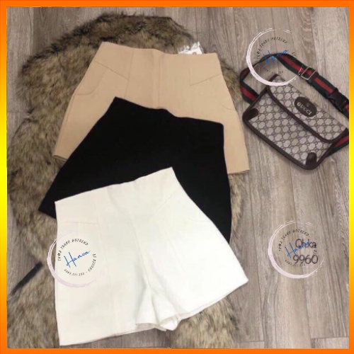 Quần Short Nữ Cạp Cao Chất Tuyết Mưa Dày Dặn Khóa Sau Hai Túi Chéo Hanva