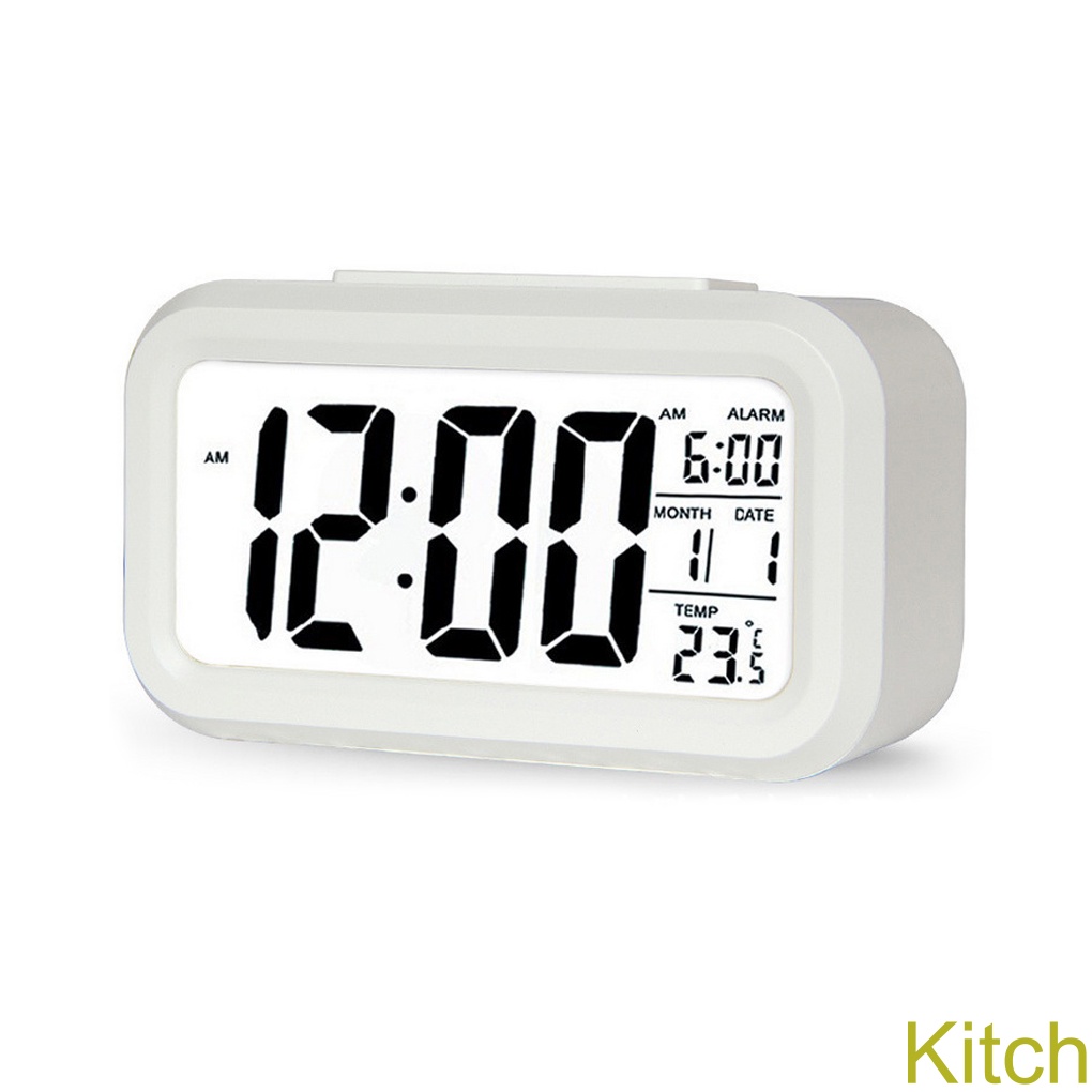[Kitch]Table Alarm Clock Digital Display Bedroom Temperature Sensor Thermometer Backlight Calendar Portable Snooze