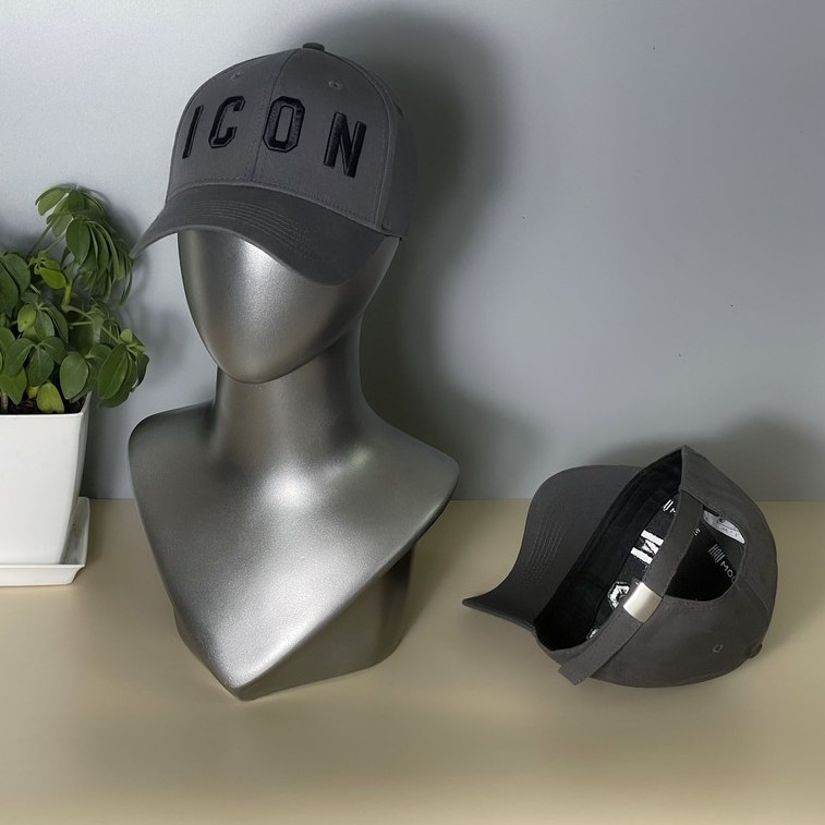Mũ lưỡi trai ICON màu xám logo thêu chỉ đen cá tính dành cho cả nam và nữ full hộp để làm quà tặng