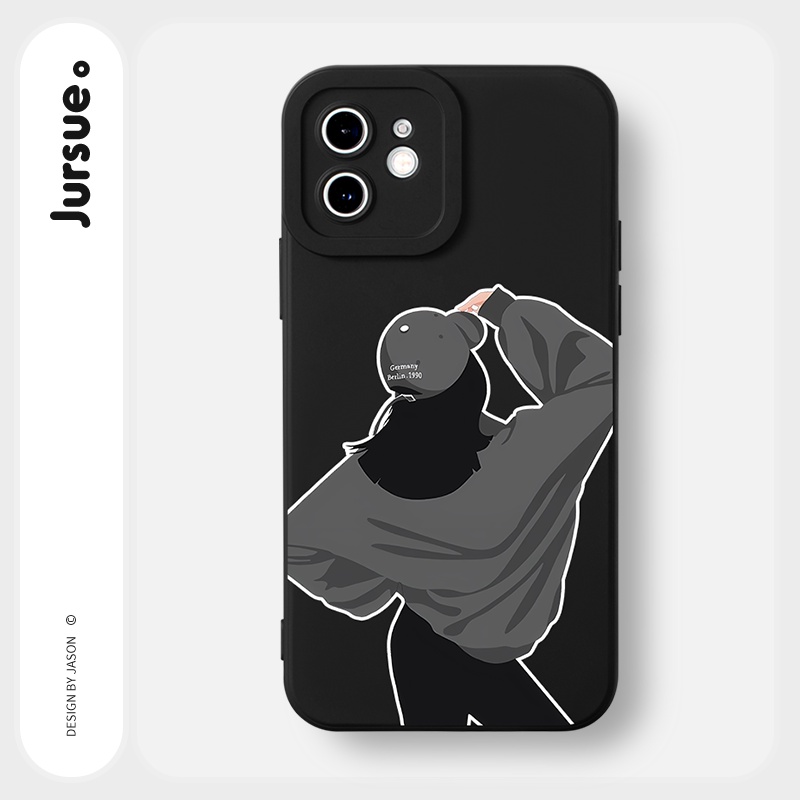 Ốp lưng JURSUE mềm hoạt hình cặp đôi dễ thương đẹp đen Cho iPhone 14 13 12 11 Pro Max SE 2020 X XR XS 8 7 ip 6S 6 Plus Y2354