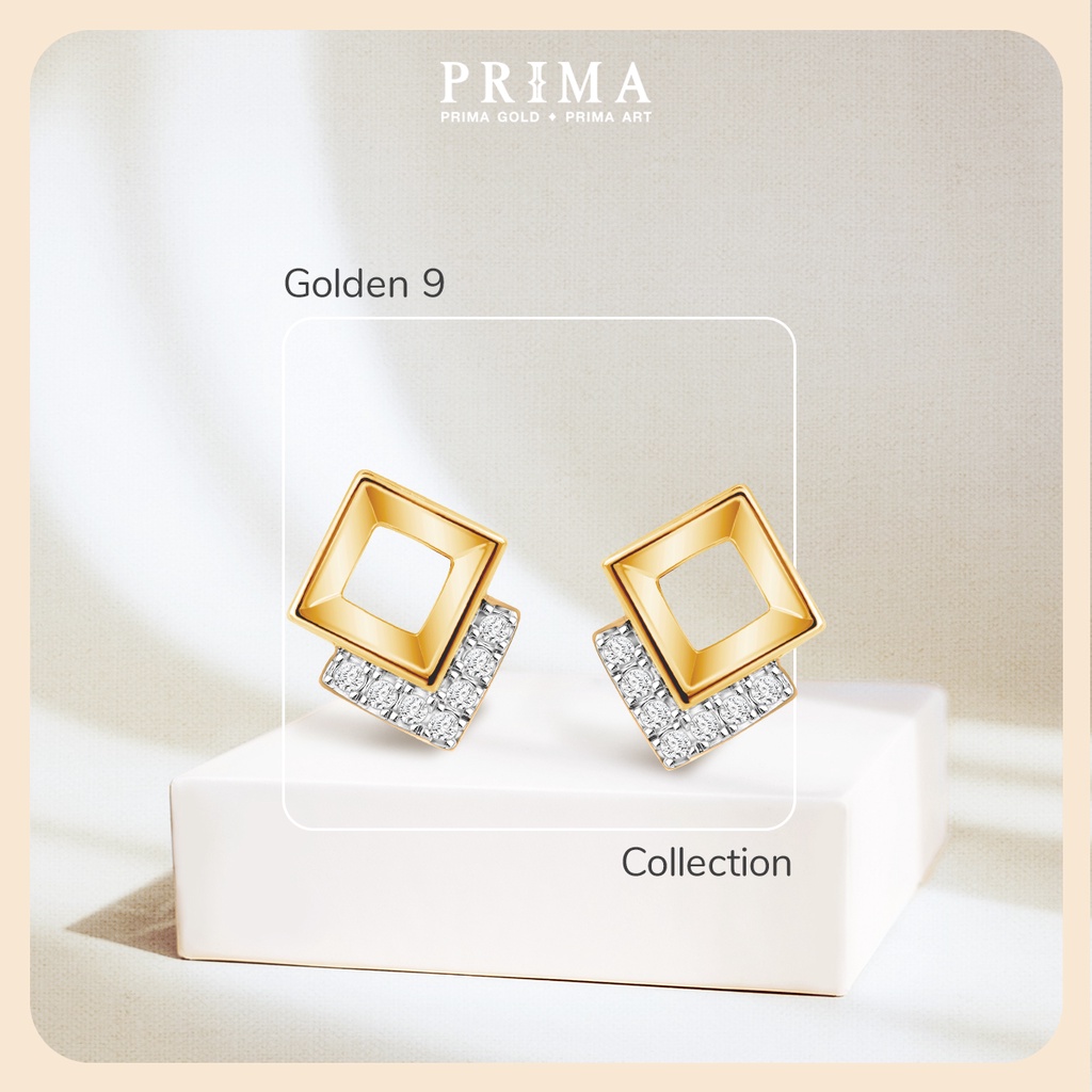 PRIMA Bông Tai Kim Cương - Vàng 9K - Hình Vuông - BST Golden 9 - 991E1329