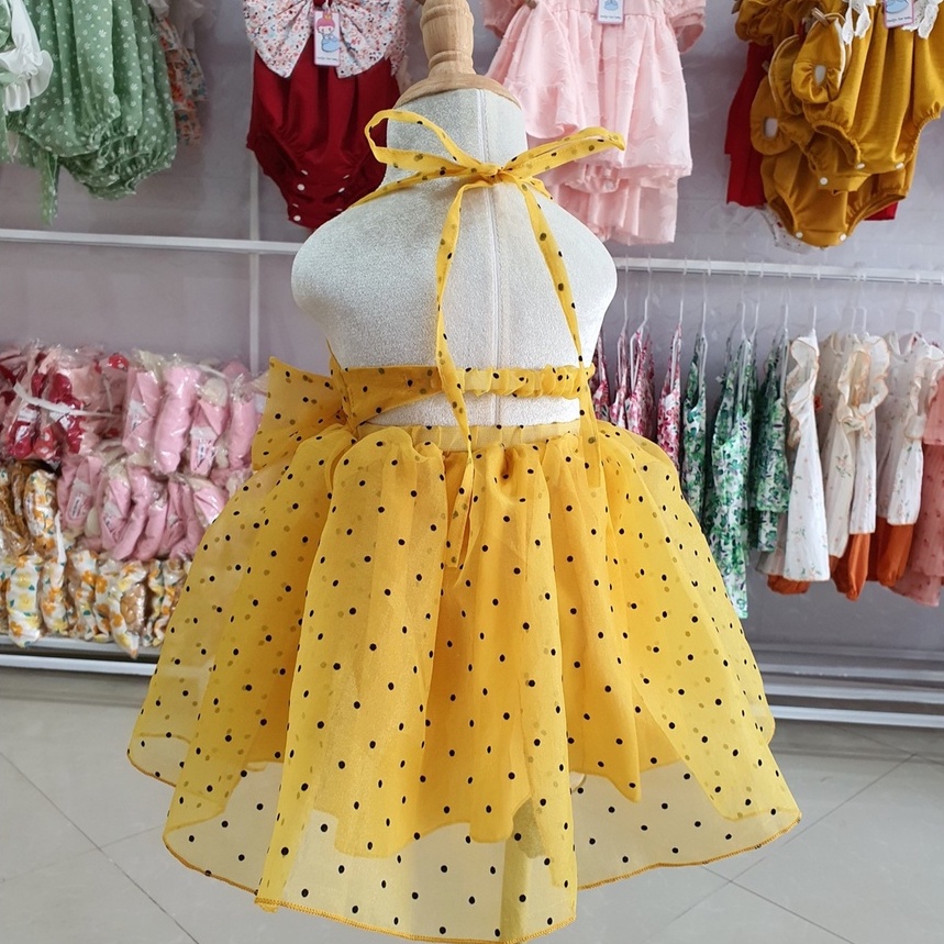 Set váy yếm 2 dây công chúa vàng chấm bi đen cho bé gái sơ sinh 1 2 3 4 tuổi MINTSCLOSET Mint's Closet - GS1092 - s1088