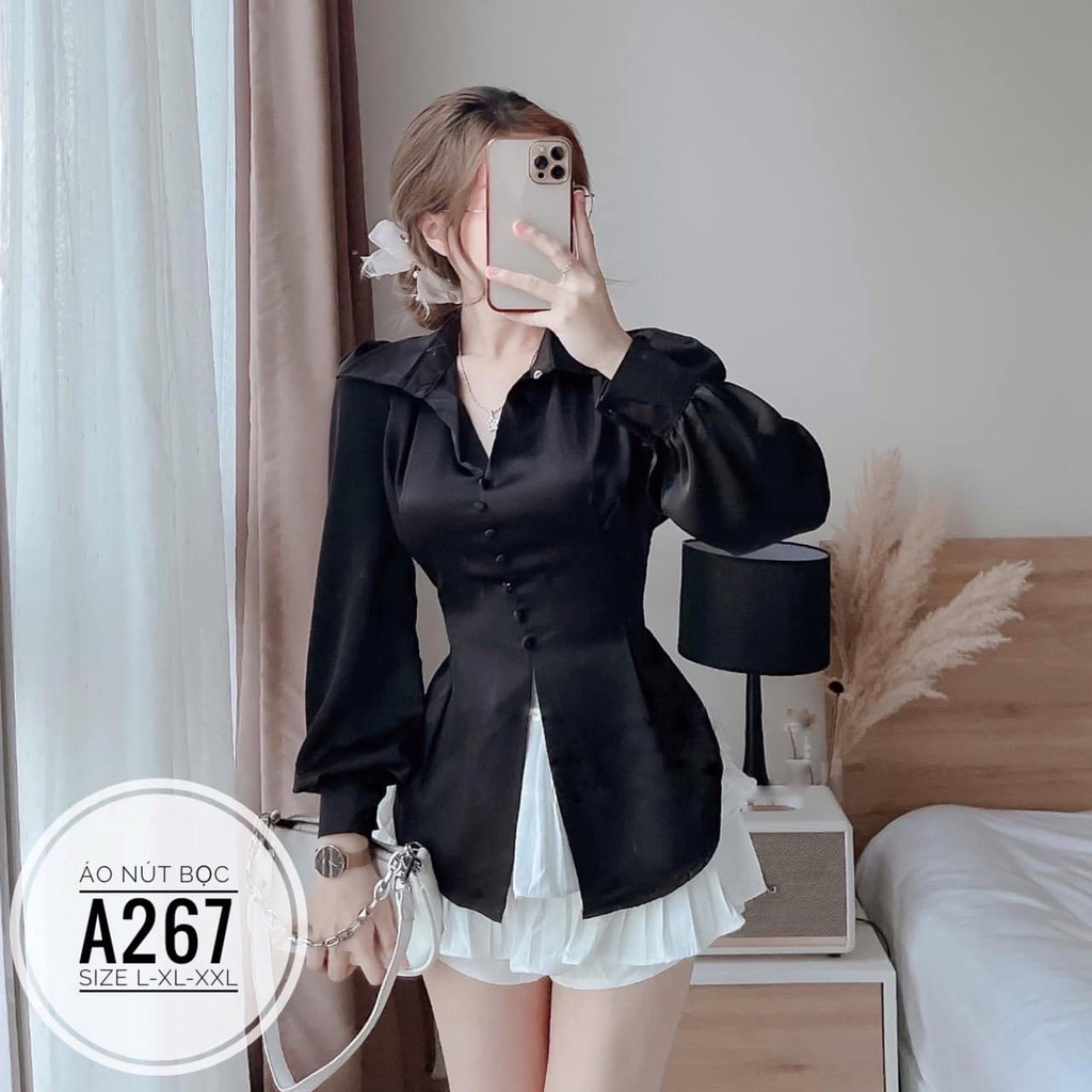 (60-90KG) BIGSIZE Áo nút bọc A267 Màu sắc: đỏ - xanh - trắng - đen&lt;br&gt;🧶Chất liệu: vải phi tuyết