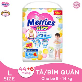 Tã/bỉm quần Merries size L - 44 + 6 miếng (Cho bé 9 - 14kg)