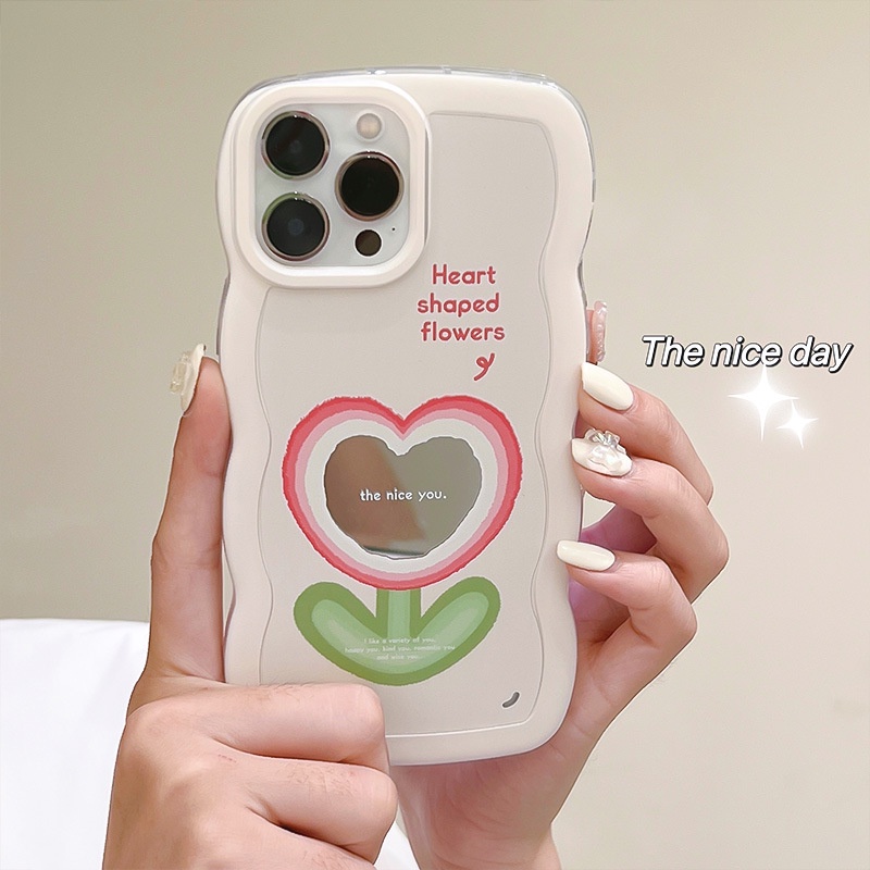 Ốp Điện Thoại Họa Tiết Ren Gắn Gương Hình Hoa Cho iPhone 13mini / 14plus 11 / 12pro 678Plus / xsmax / xr