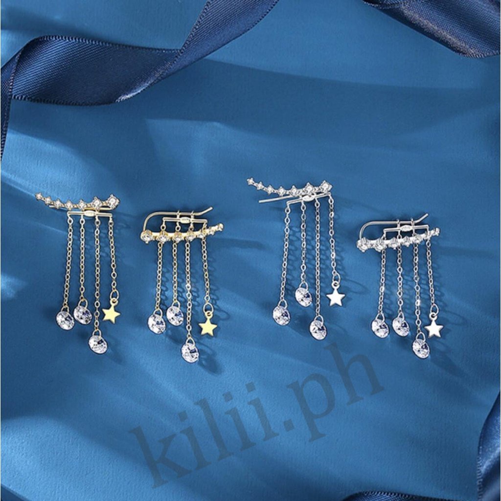 Đôi Bông Tai Dáng Dài Họa Tiết Ngôi Sao Đính Đá Thời Trang Cho Nữ