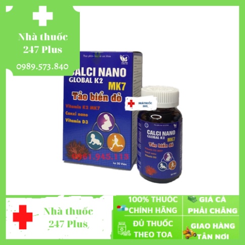 Viên bổ sung Canxi Calci Nano TẢO BIỂN ĐỎ (lọ 30 viên) - 247Plus