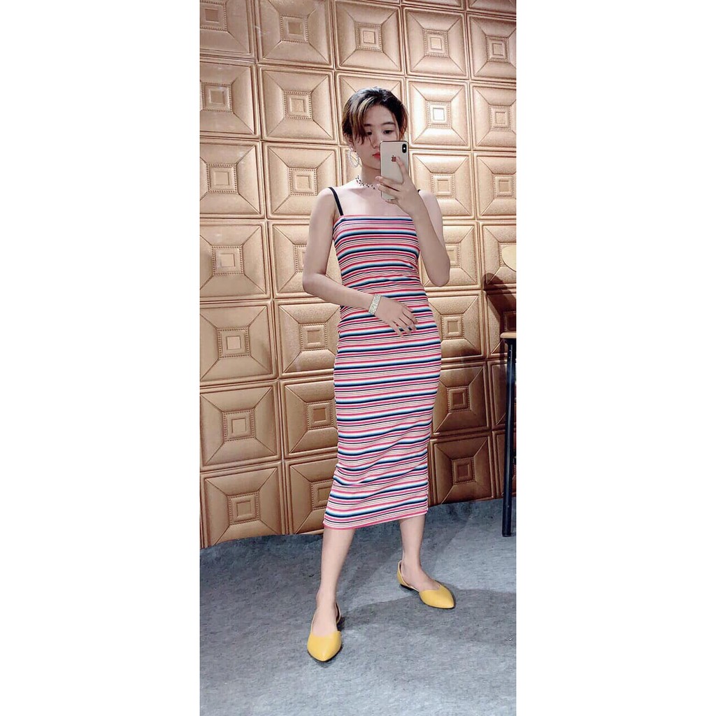 Đầm body hai dây kẻ sọc len cực xinh