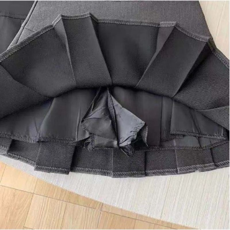 Chân váy xếp ly ngắn bản to màu xám phong cách Hàn Quốc