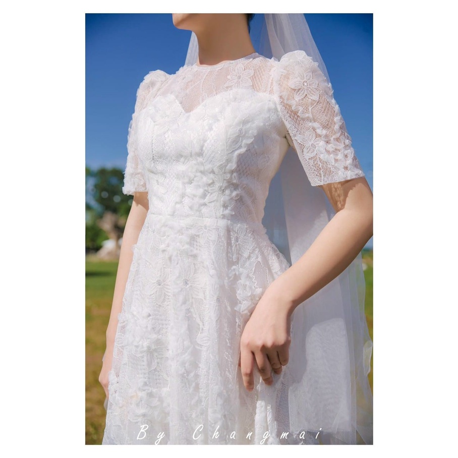 Vải ren chỉ thêu đính hoa nổi hàng loại 1