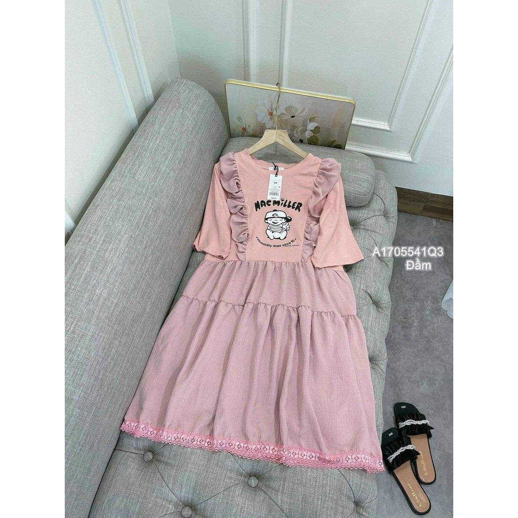 Đầm thun babydoll phối bèo tay ngắn!