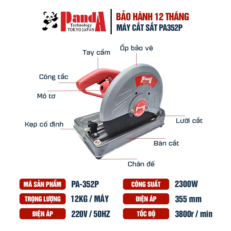 Máy cắt sắt PANDA PA352P công suất 2300W cắt góc 45 độ TẶNG kèm lưỡi cắt