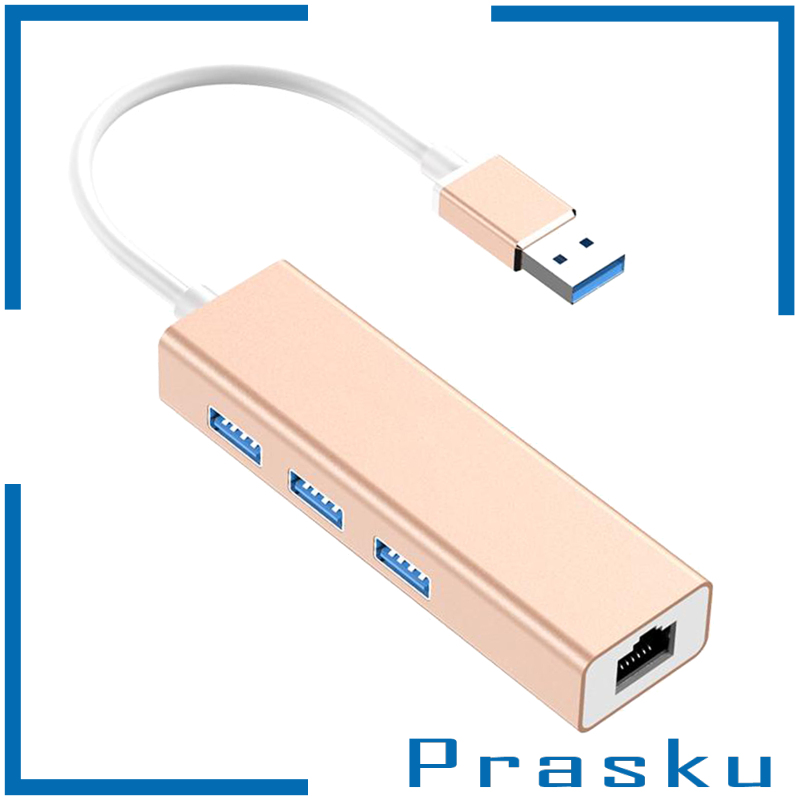 [PRASKU]3-Port USB 3.0 Hub with Ethernet Supporting RJ45 10/100Mbps  silver