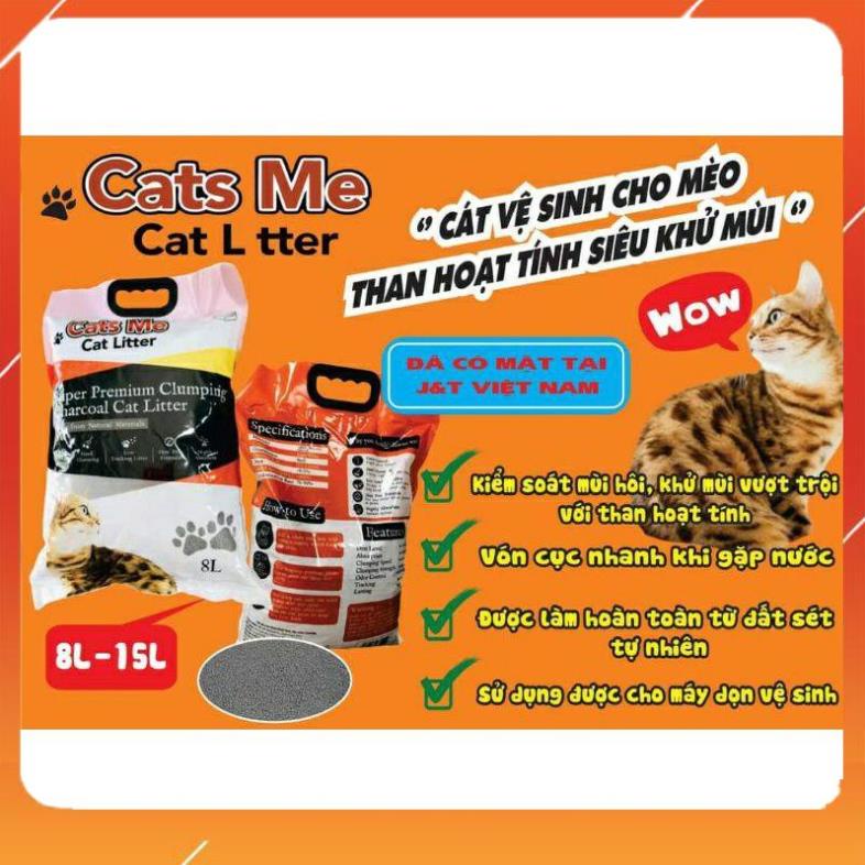 Cát vệ sinh cho mèo than hoạt tính 15L , vón cục nhanh, thấm hút cao, an toàn không độc hại