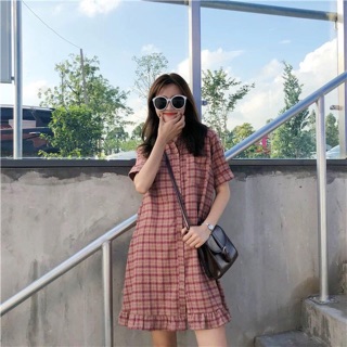 Ảnh thật cận chất Váy sơ mi kẻ caro đuôi cá