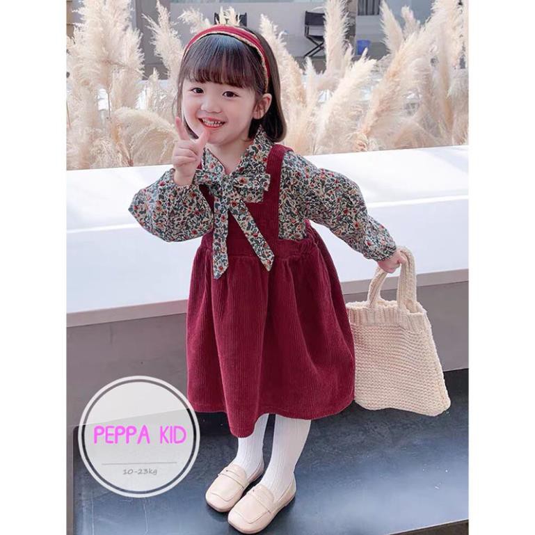 Áo hoa cài bông + váy nhung tăm VINCI WEAR