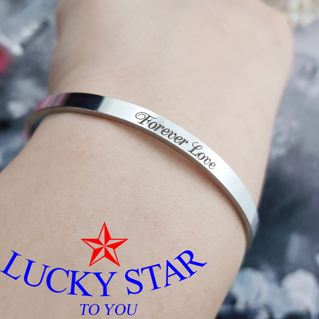 Vòng tay inox nam nữ trơn hở hai đầu khắc chữ Forever Love