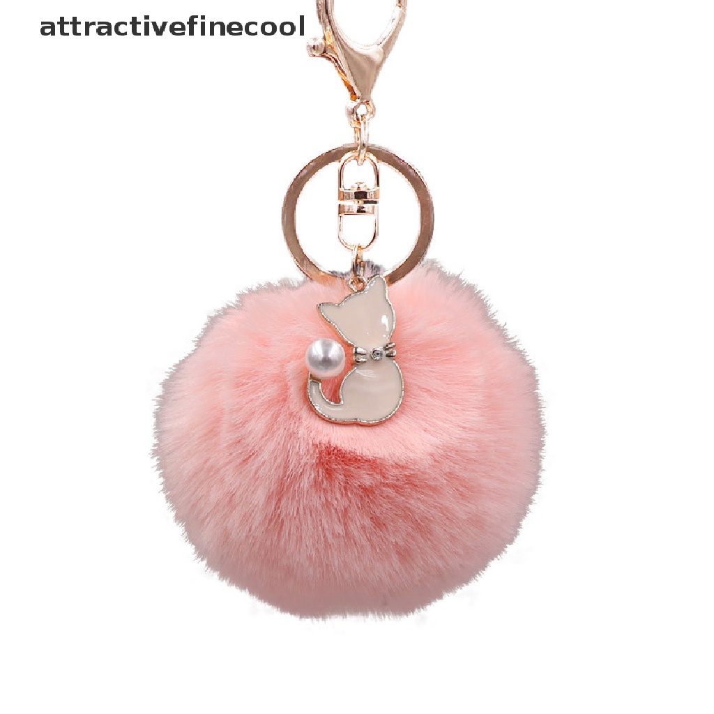 Móc Khóa Hình Mèo Phối Banh Lông Xinh Xắn Dễ Thương