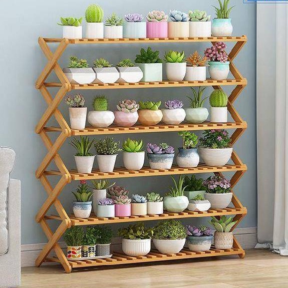 Kệ để chậu hoa cây cảnh kệ để giày dép đa năng gỗ tre gấp gọn