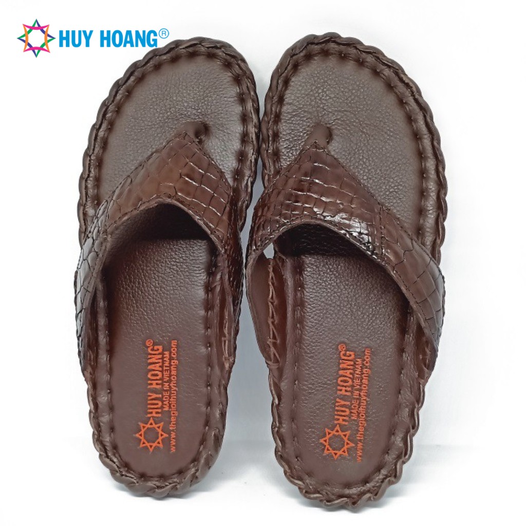 Dép nam da cá sấu Huy Hoàng kiểu đan màu nâu đất LS7230