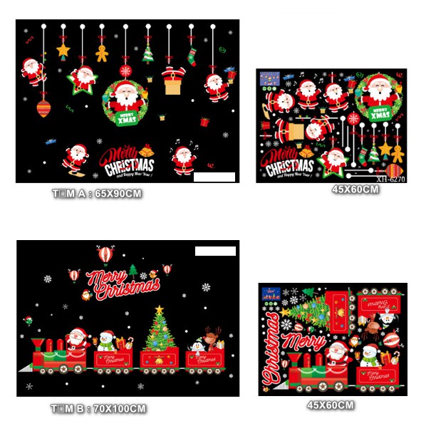 COMBO Decal dán tường Noel - Rèm Noel đỏ kết hợp Đoàn Tàu mới ( 2 tấm )