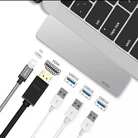 BỘ CHUYỂN ĐỔI WIWU 5 In 1 T6 PRO USB-C SANG USB 3.0 Đầu Ra 4K HDMI, Hỗ Trợ Sạc PD - Hàng Chính Hãng