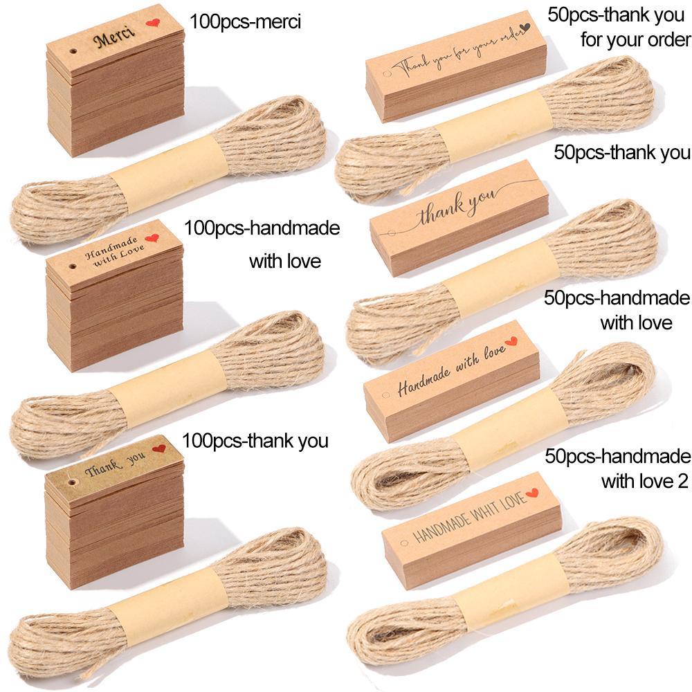 LEISURE Set 50 / 100 Tấm Thẻ Giấy 10M Có Chữ Thank You Kèm Dây Treo