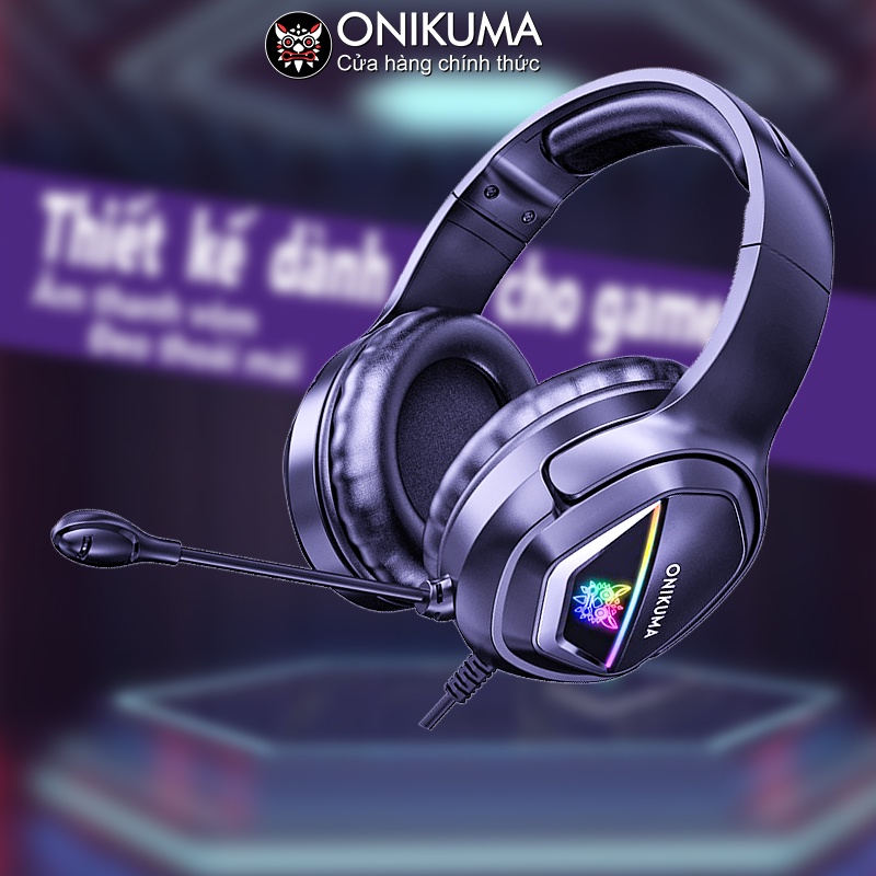 Tai nghe chơi game âm thanh nổi gắn trên đầu ONIKUMA X2 màu đen với micrô và đèn RGB
