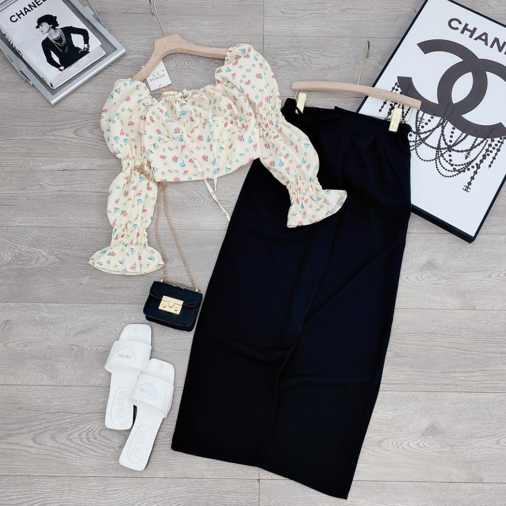 [ 𝐅𝐑𝐄𝐄 𝐒𝐇𝐈𝐏 ]  SET BỘ HOA NHÍ CHUN TAY CỔ VUÔNG QUẦN ỐNG RỘNG