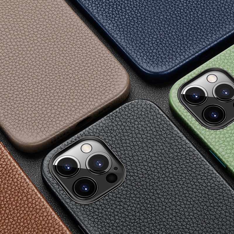 Bao Da Điện Thoại Bằng Da Bò Thật Cao Cấp Phối Nút Kim Loại Nhôm Cho iphone 13 12 pro max 12 mini 11 pro max Ốp