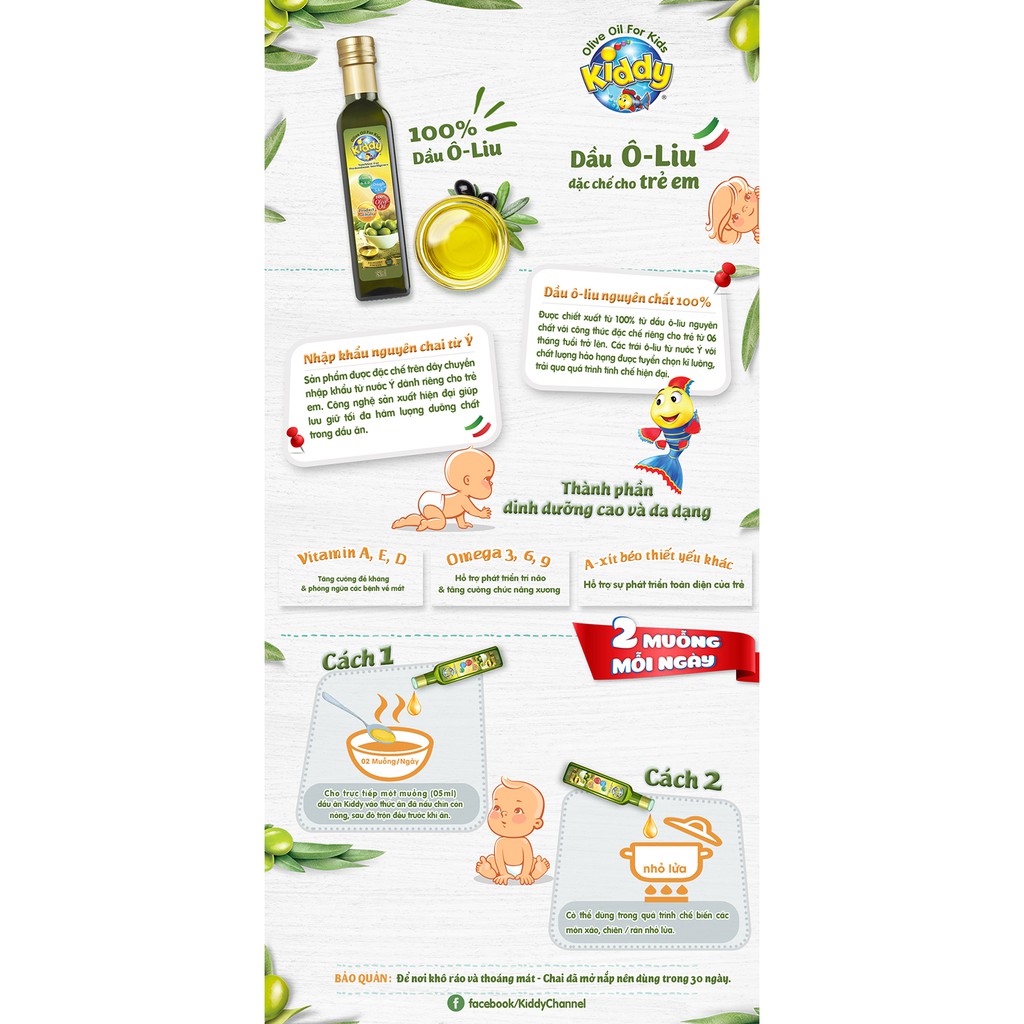 dầu ăn cho bé Kiddy dinh dưỡng OOliu 250ml