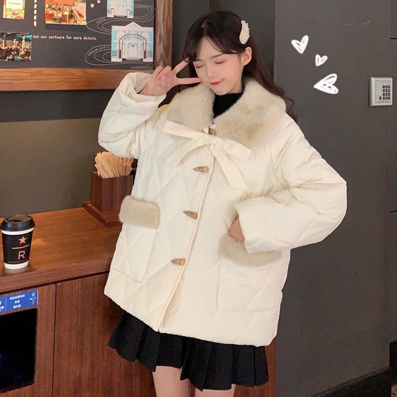 Áo phao trần trám cổ lông có nơ đáng yêu -Hàng QC loại 1