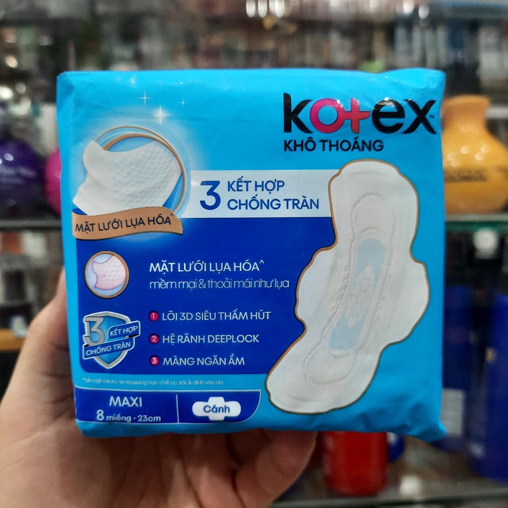 Băng vệ sinh Kotex Khô thoáng Maxi cánh 23 cm gói 8 miếng