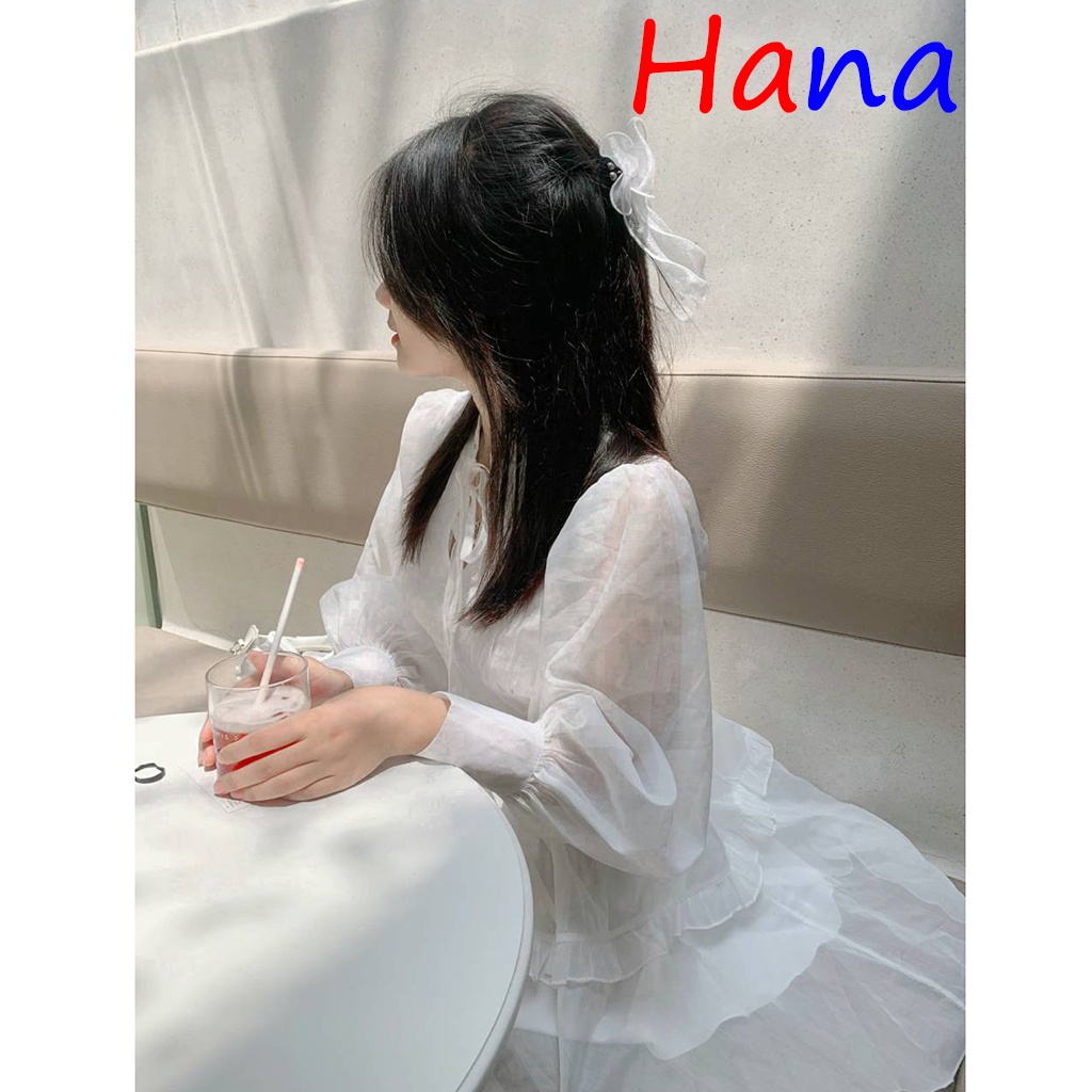 Váy tơ babydoll tay dài tiểu thư chân váy nâng tầng- Hana35