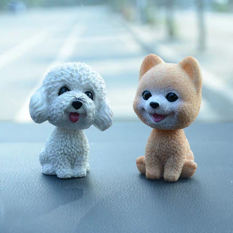 Tượng chó Poodle, heo thiên thần, heo may mắ, kỳ lân xinh xắn lắc lư đầu để taplo xe ô tô, bàn làm việc