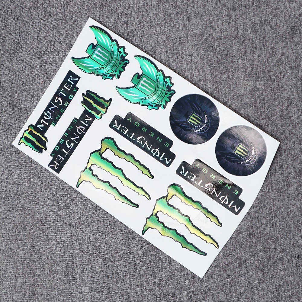 TEM CROM BÓNG TRANG TRÍ XE MẪU MONSTER NHIỀU STICKER LOGO CÁC THƯỞNG HIỆU SẮC NÉT