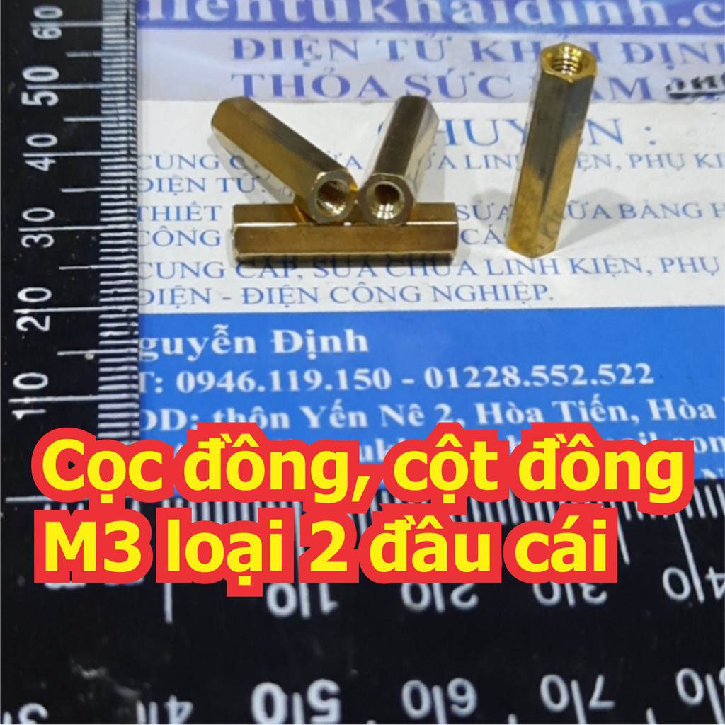Cọc Đồng cột trụ đồng M3 2 ĐẦU CÁI  dài 6/8/10/12/15/18/20/25/30/35/40/45/50mm kde0521