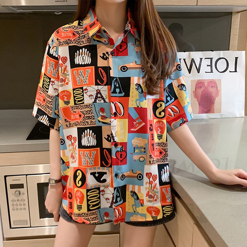 [Mã FATHANG5 giảm 10K đơn 50K] LEEVA - Áo sơ mi họa tiết phong cách nổi bật Chiffon: Cam