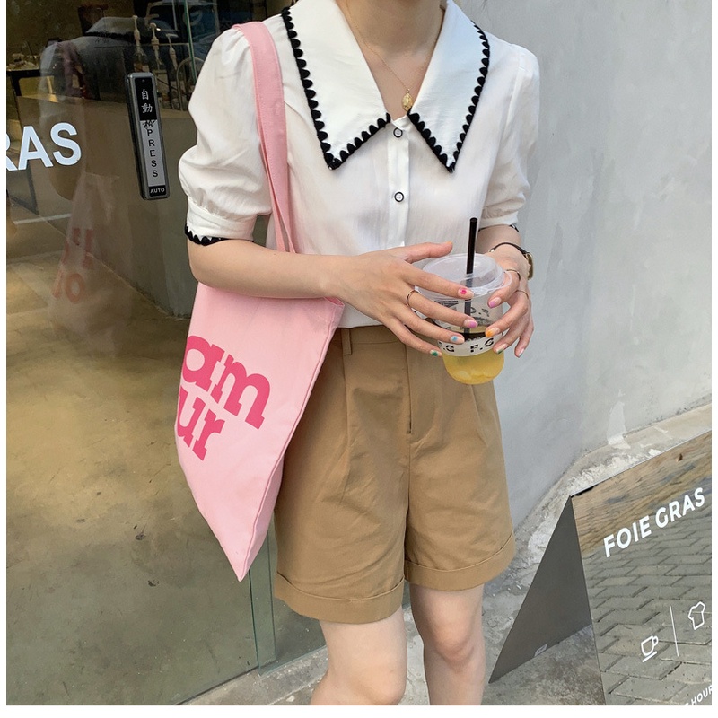 Túi Vải Canvas Đeo Vai In Chữ Phong Cách Hàn Quốc