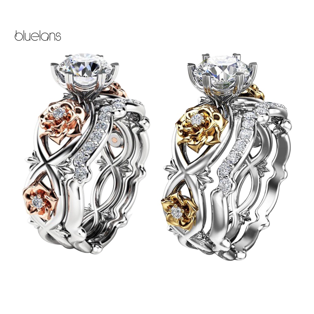 Set 2 Nhẫn Đính Hôn Đính Đá Zircon Lấp Lánh