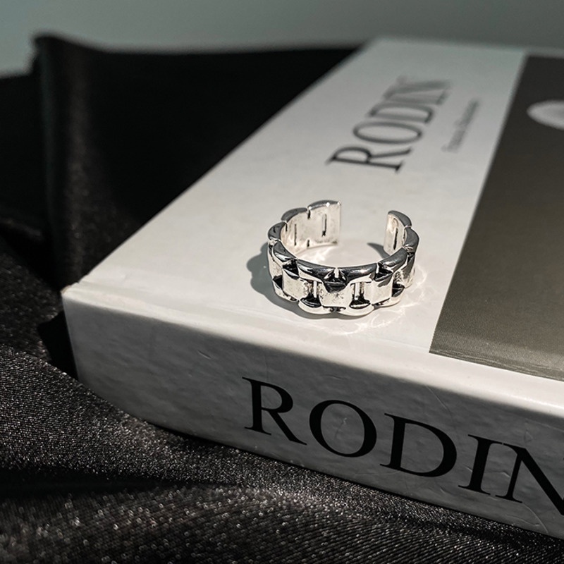 Nhẫn Bạc Phối Dây Xích Phong Cách Hip Hop Cổ Điển