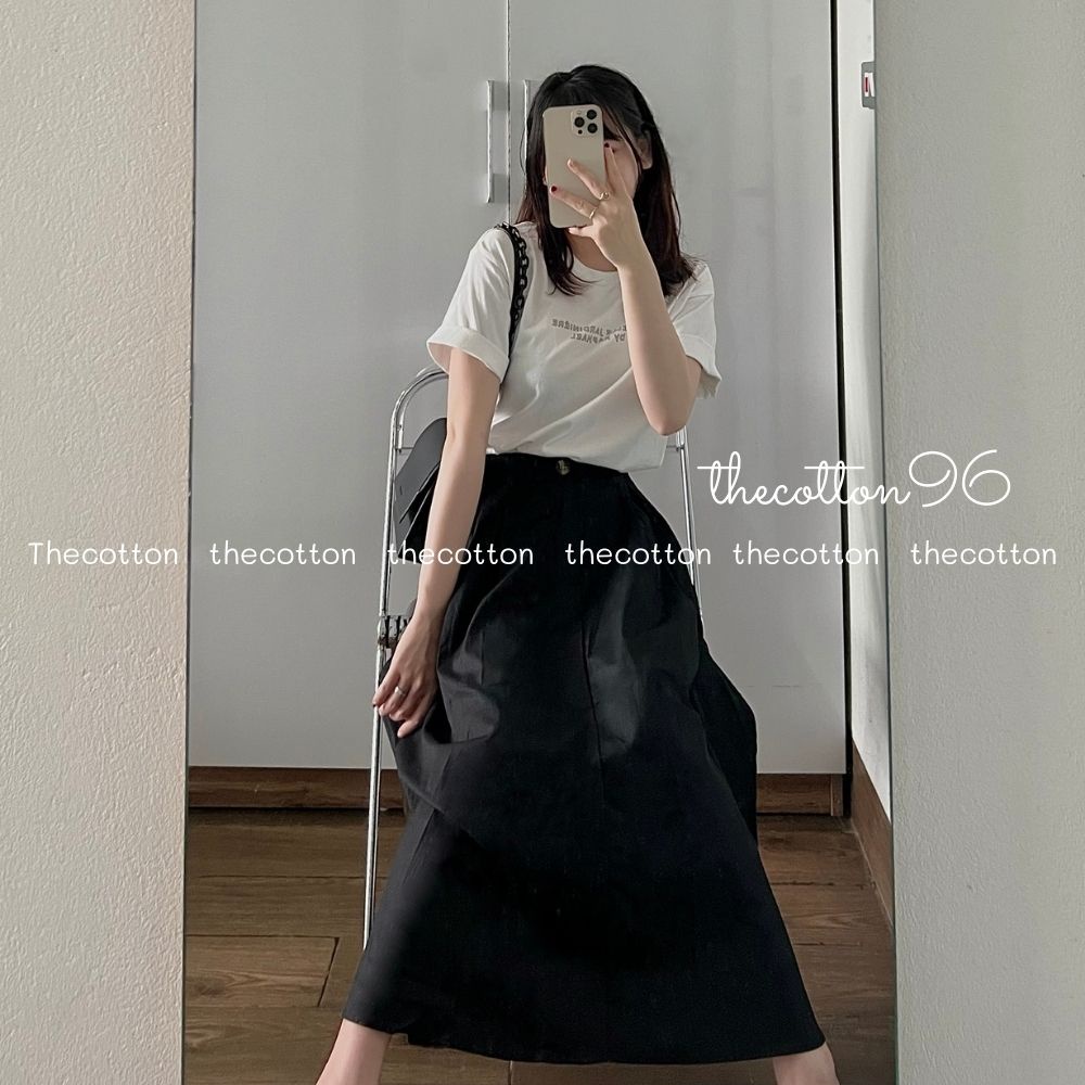 Chân váy chữ A dáng dài cạp cao lưng chun váy midi ullzang hai màu TheCotton