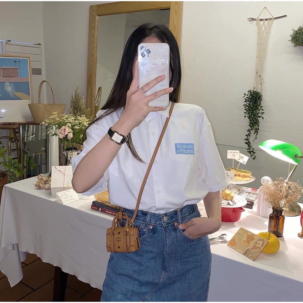 Áo sơ mi tay lỡ phom rộng unisex logo ONE UNISEX nam nữ trắng kiểu dáng ullazang basic cá tính, áo sơ mi nam nữ mùa hè