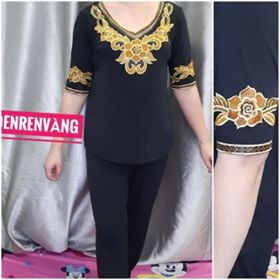 đồ bộ trung niên thun ladong tay lỡ quần dài phối ren | BigBuy360 - bigbuy360.vn