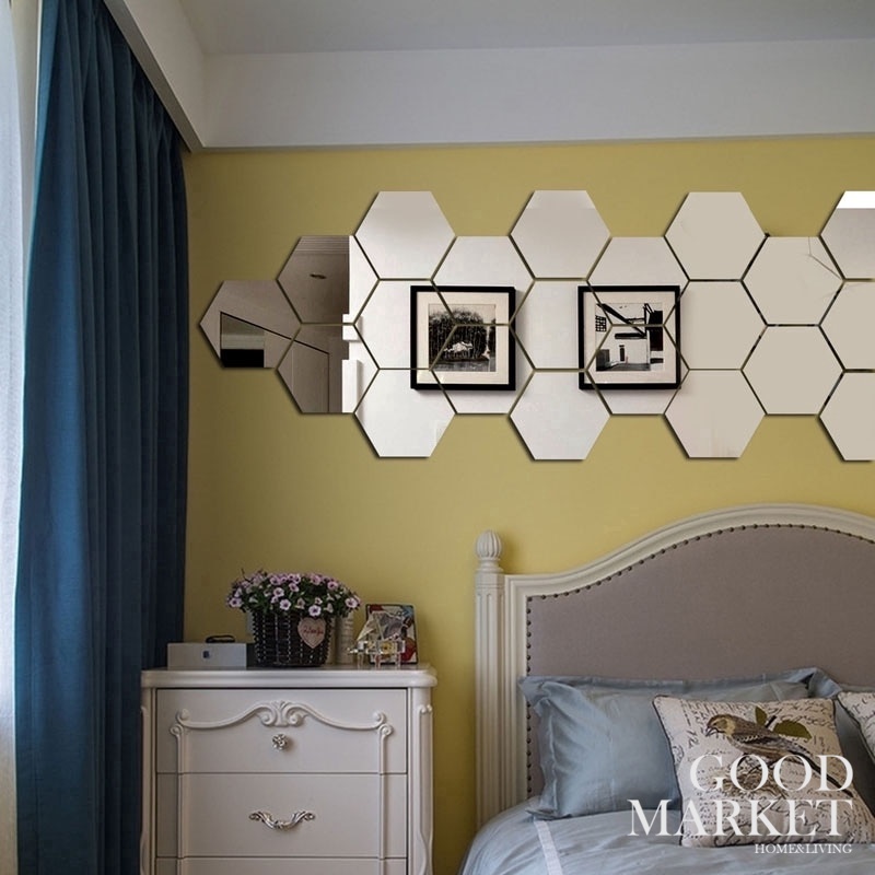 Bộ 12 Miếng Dán Acrylic Tráng Gương Hình Lục Giác 3d Độc Đáo Trang Trí Nhà Cửa