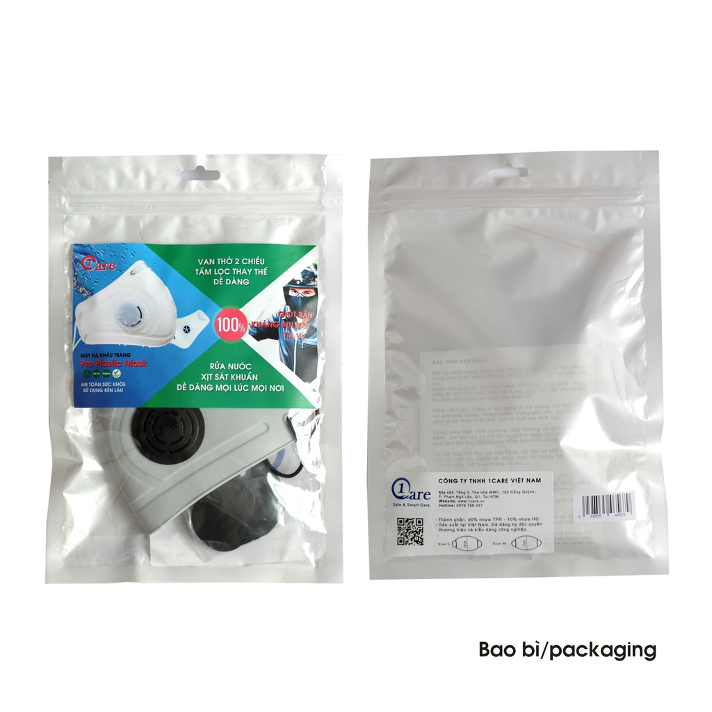 Khẩu trang nhựa đa năng 1Care Pro lọc bụi mịn PM5.0, kháng nước chống nắng 100%. Khẩu trang nhựa màu xám khói | BigBuy360 - bigbuy360.vn